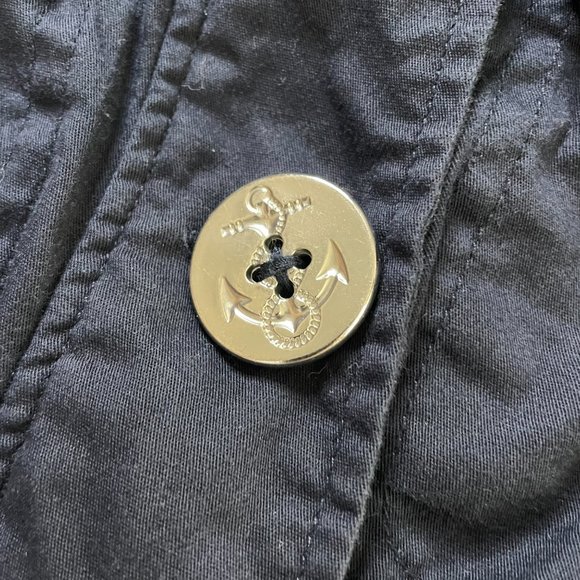 XOXO JEANS Womens S Cropped Blue Nautical Button Up Jacket Long Sleeve Y2K - Picture 4 of 6